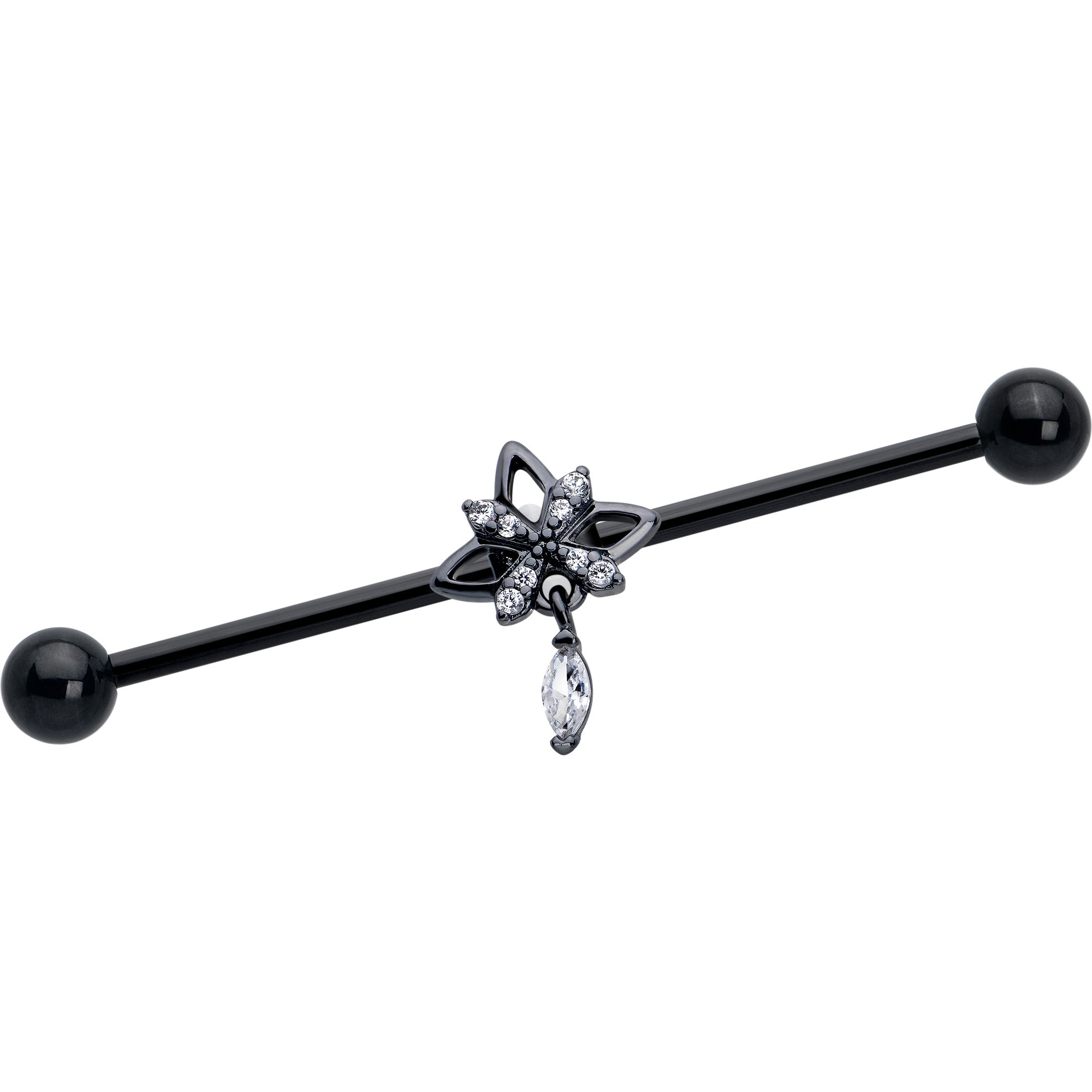 14G Clear CZ Gem Black Gothic Star Dangle Industrial Barbell 38mm | BARBELL Industrial | Wiccan Center