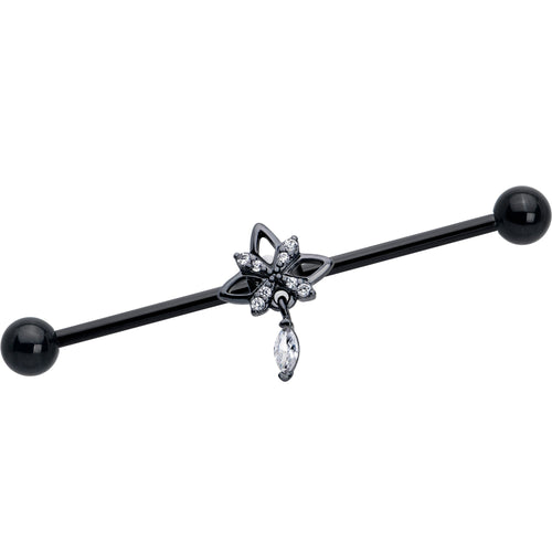 14G Clear CZ Gem Black Gothic Star Dangle Industrial Barbell 38mm | BARBELL Industrial | Wiccan Center