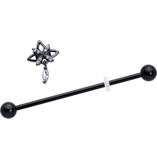14G Clear CZ Gem Black Gothic Star Dangle Industrial Barbell 38mm | BARBELL Industrial | Wiccan Center