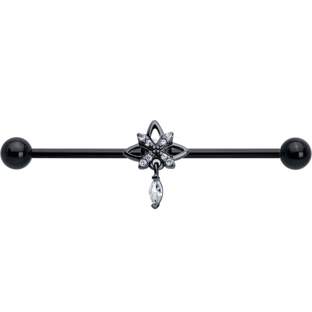 14G Clear CZ Gem Black Gothic Star Dangle Industrial Barbell 38mm | BARBELL Industrial | Wiccan Center