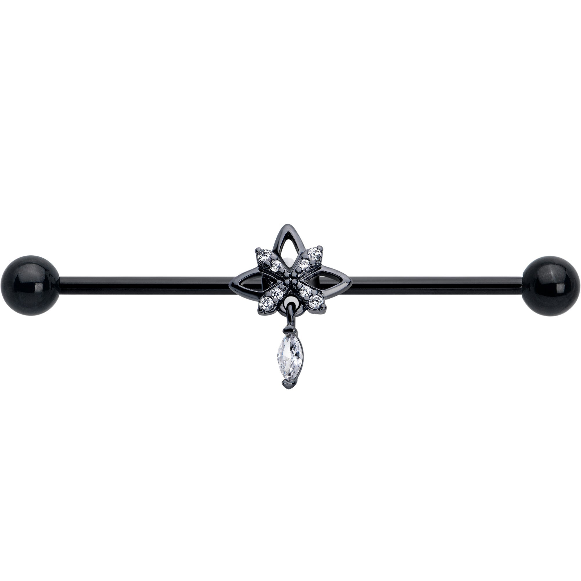 14G Clear CZ Gem Black Gothic Star Dangle Industrial Barbell 38mm | BARBELL Industrial | Wiccan Center
