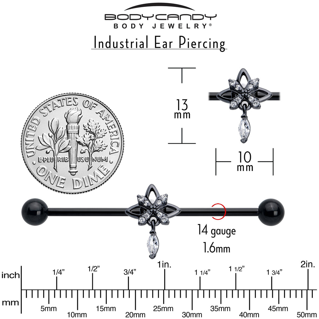 14G Clear CZ Gem Black Gothic Star Dangle Industrial Barbell 38mm | BARBELL Industrial | Wiccan Center