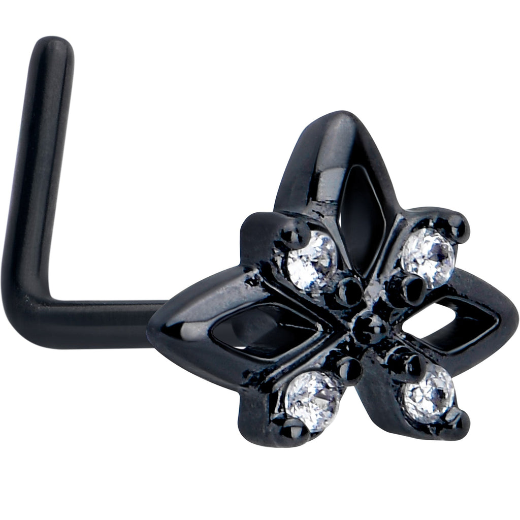 20G 7mm Clear CZ Gem Black Gothic Star L Shape Nose Ring | NOSE RING L-Shape | Wiccan Center
