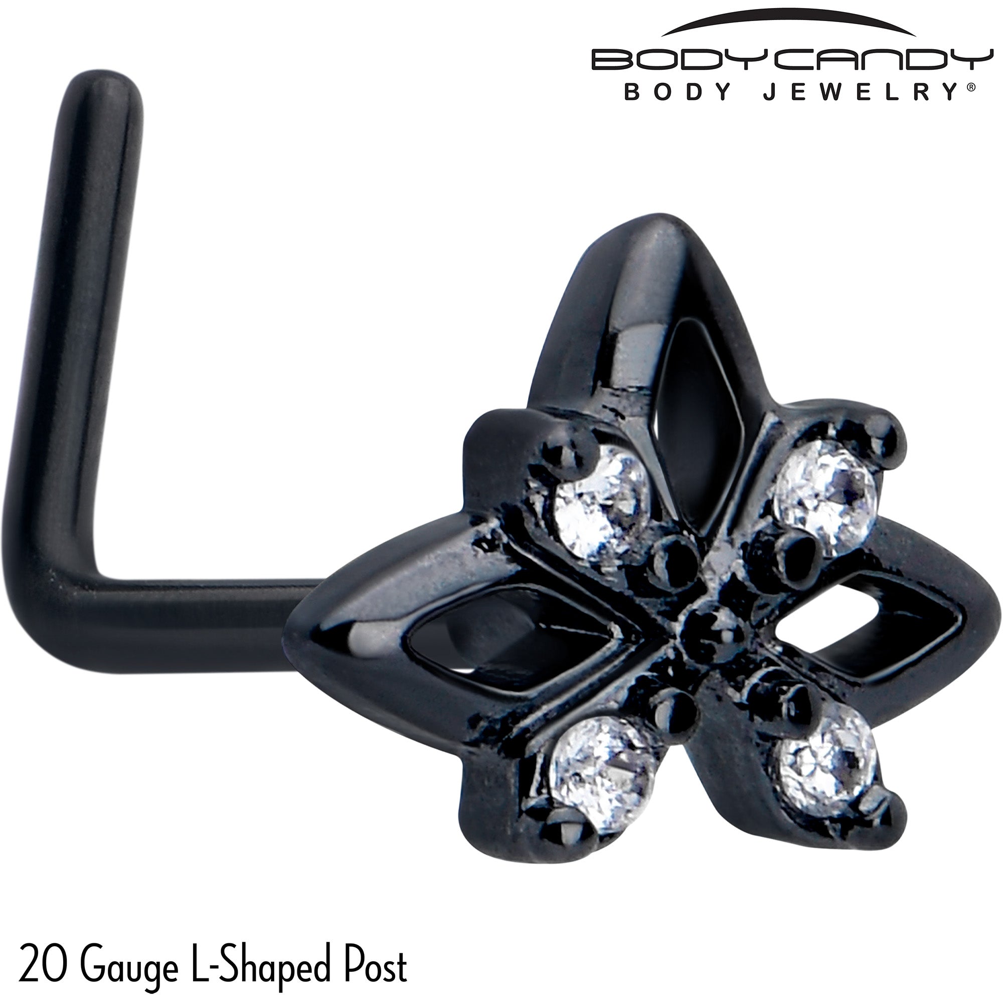 20G 7mm Clear CZ Gem Black Gothic Star L Shape Nose Ring | NOSE RING L-Shape | Wiccan Center