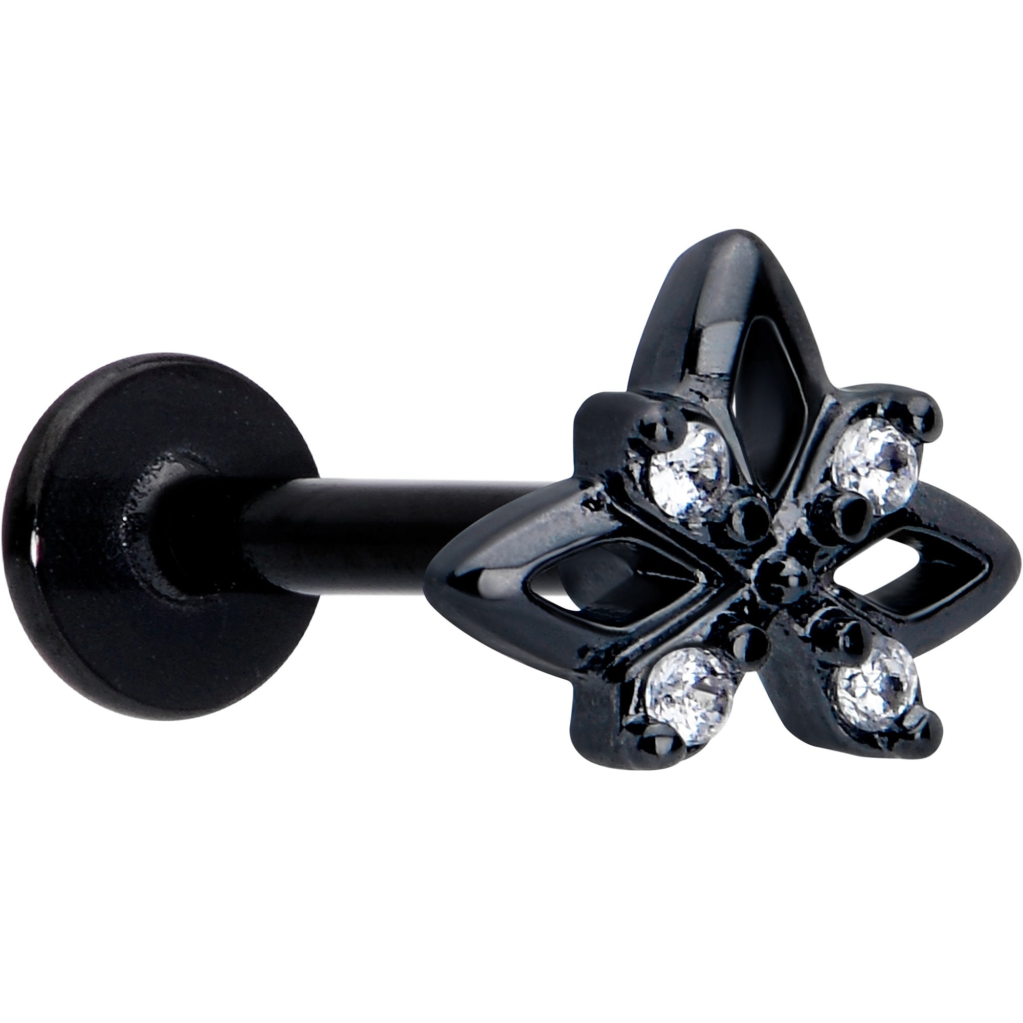 16G Clear CZ Gem Black Gothic Star Flat Back Earring | EARRING Flat Back | Wiccan Center