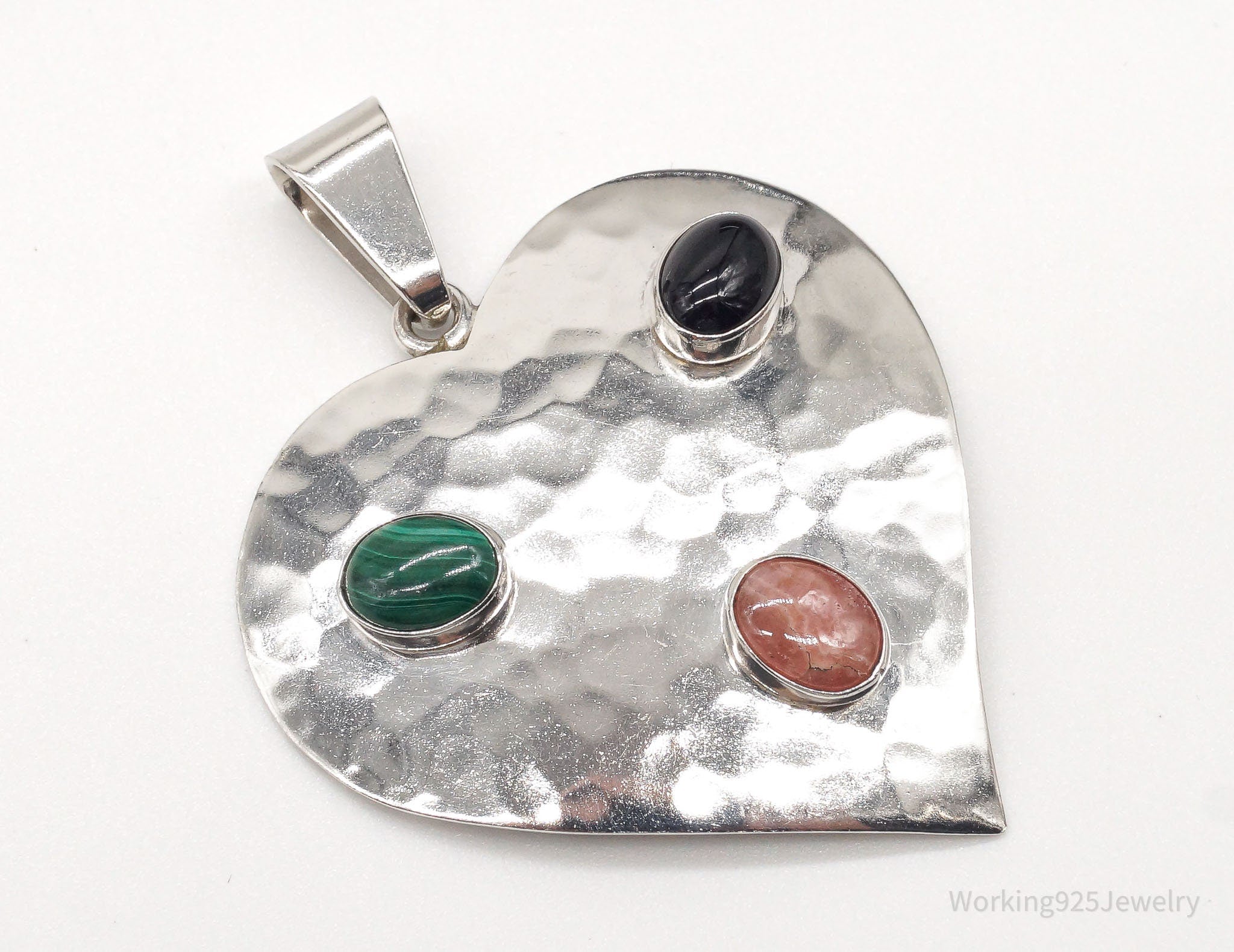 VTG Mexico Large Rhodochrosite Malachite Black Onyx Sterling Silver Pendant | Jewelry > Necklaces > Pendants | Wiccan Center