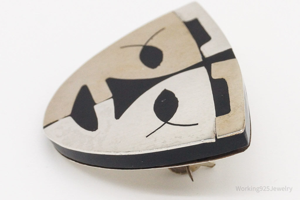 Large Vintage Mexico Warrior Tribal Mask Sterling Silver Two Tone Brooch Pin | Jewelry > Brooches, Pins & Clips | Wiccan Center