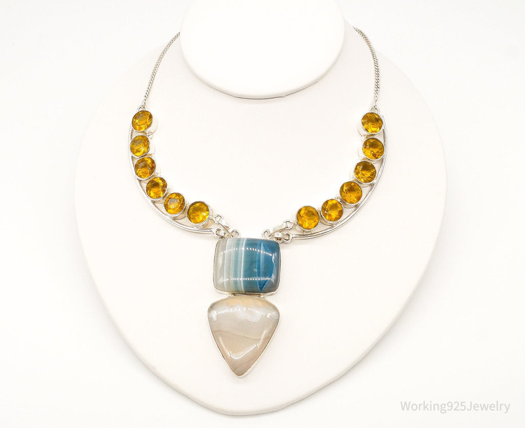 Large Lace Agate Citrine Sterling Silver Necklace | Jewelry > Necklaces > Pendants | Wiccan Center