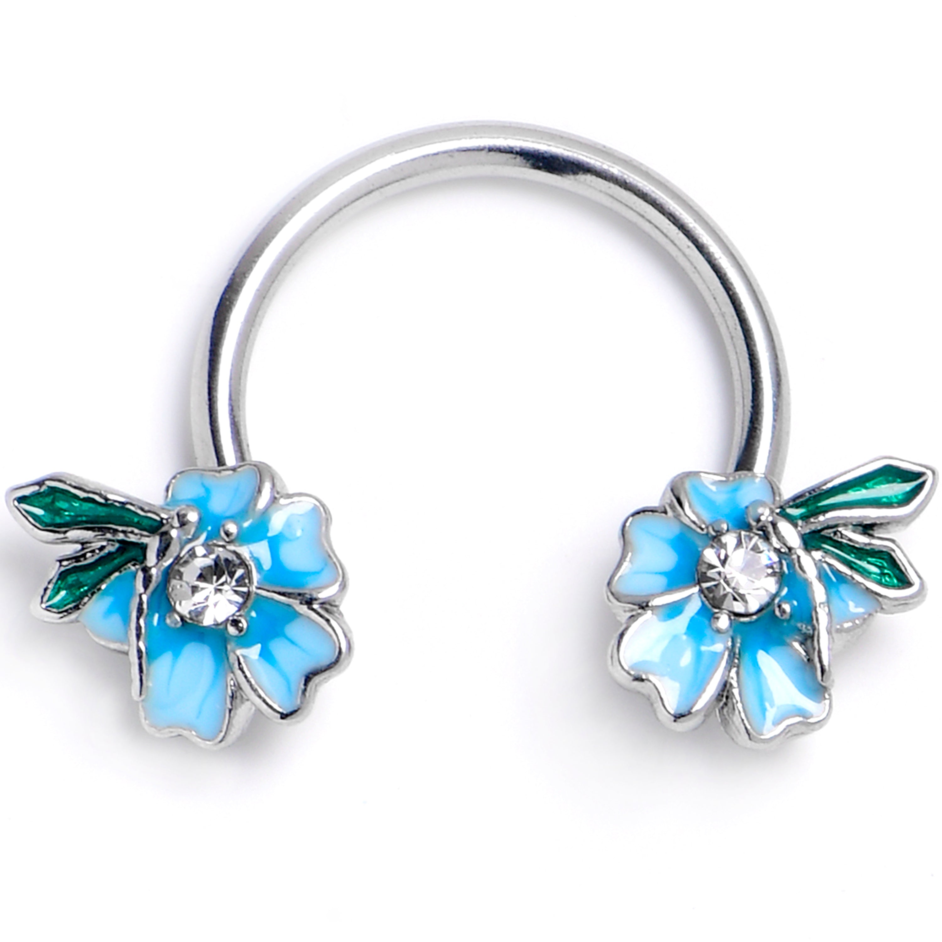 16G 3/8 Clear Gem Faerie Flower Blue Horseshoe Circular Barbell | HORSESHOE | Wiccan Center