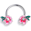 16G 3/8 Clear Gem Faerie Flower Pink Horseshoe Circular Barbell | HORSESHOE | Wiccan Center