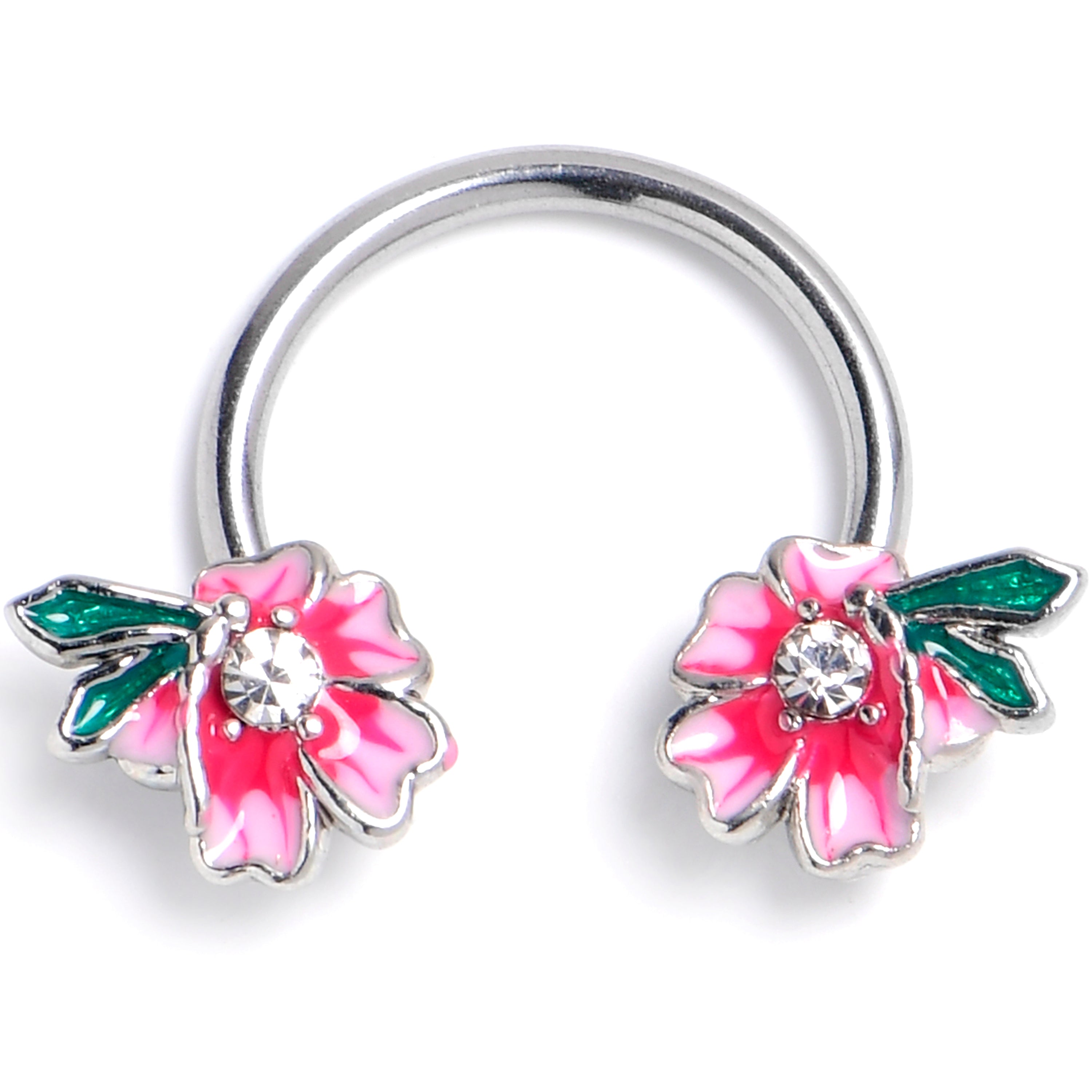 16G 3/8 Clear Gem Faerie Flower Pink Horseshoe Circular Barbell | HORSESHOE | Wiccan Center