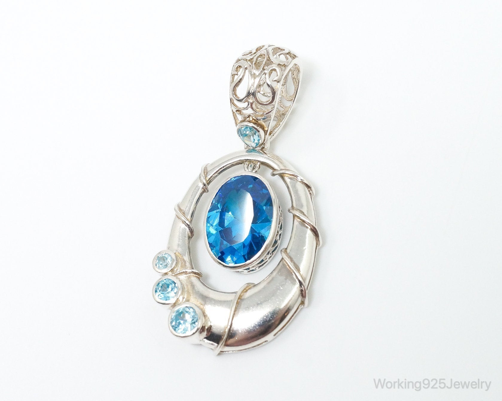 Vintage Art Deco Large Blue Topaz Sterling Silver Pendant | Jewelry > Necklaces > Pendants | Wiccan Center