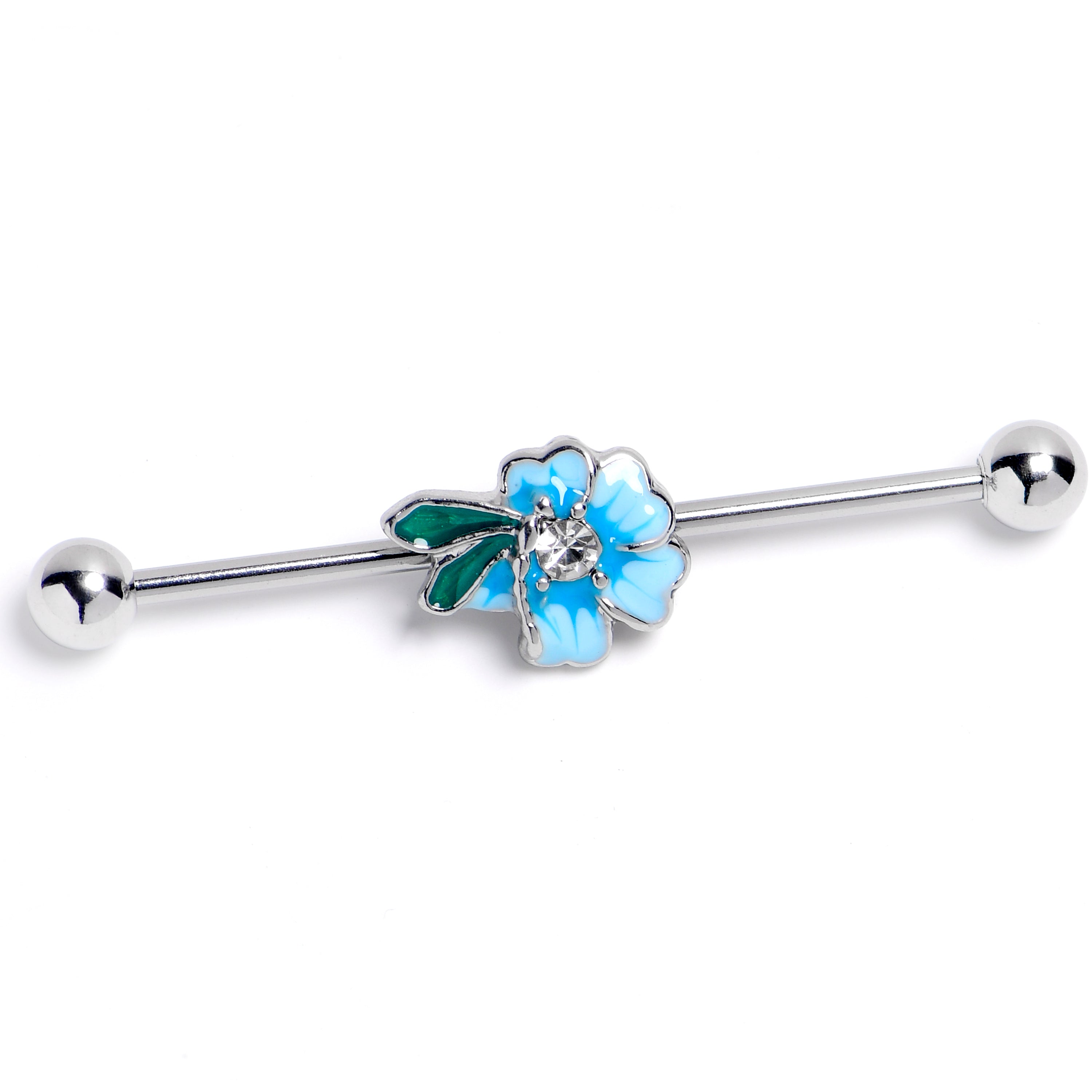 14G Clear Gem Faerie Flower Blue Industrial Barbell 38mm | BARBELL Industrial | Wiccan Center
