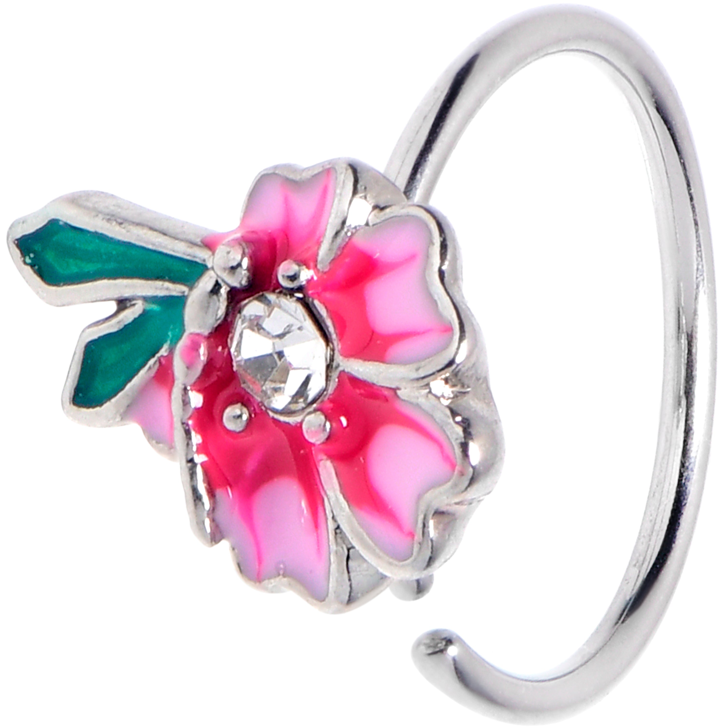 20G 5/16 Clear Gem Faerie Flower Pink Nose Hoop | NOSE HOOP | Wiccan Center