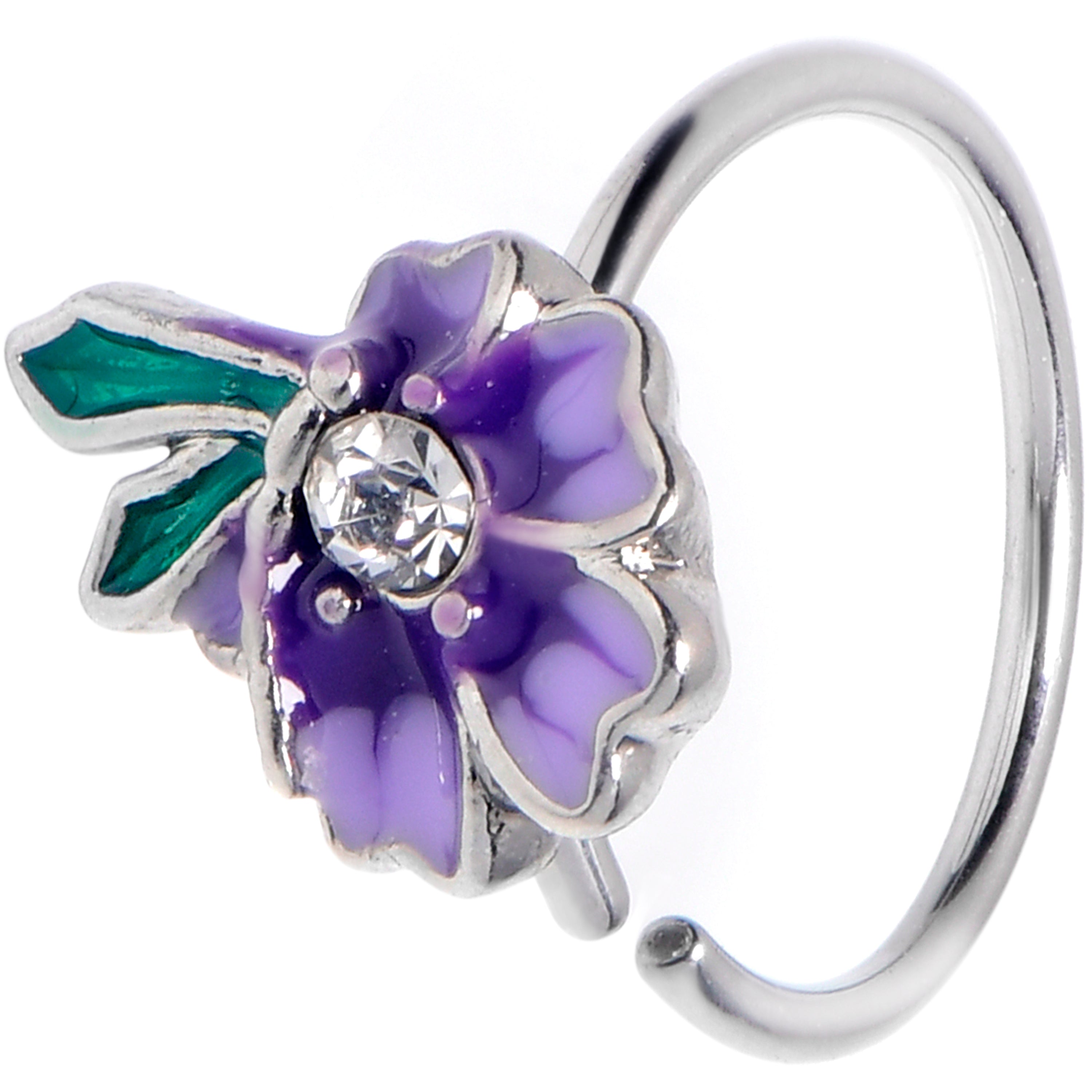 20G 5/16 Clear Gem Faerie Flower Purple Nose Hoop | NOSE HOOP | Wiccan Center