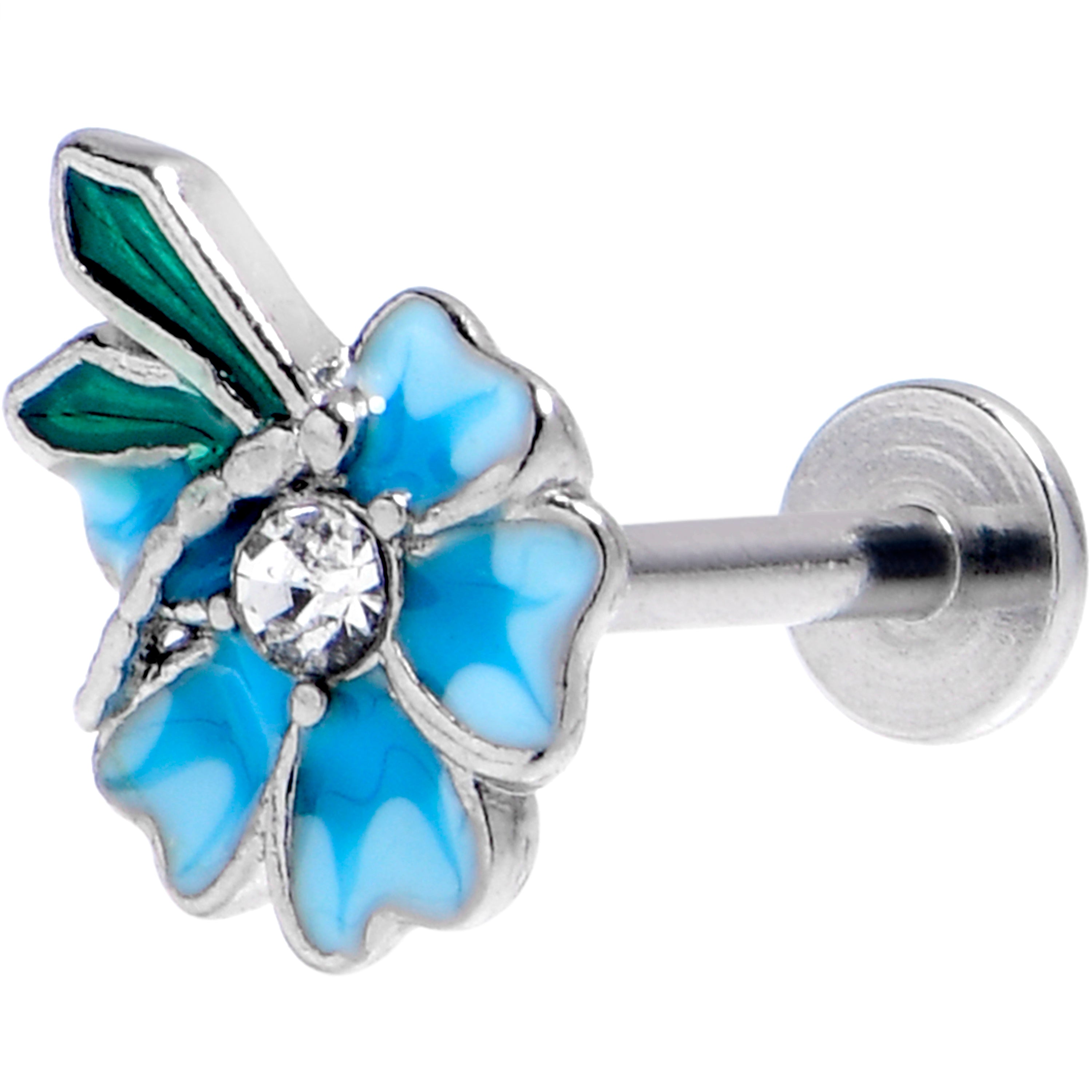 16G 5/16 Clear Gem Faerie Flower Blue Labret Monroe Tragus | LABRET Monroe TRAGUS | Wiccan Center
