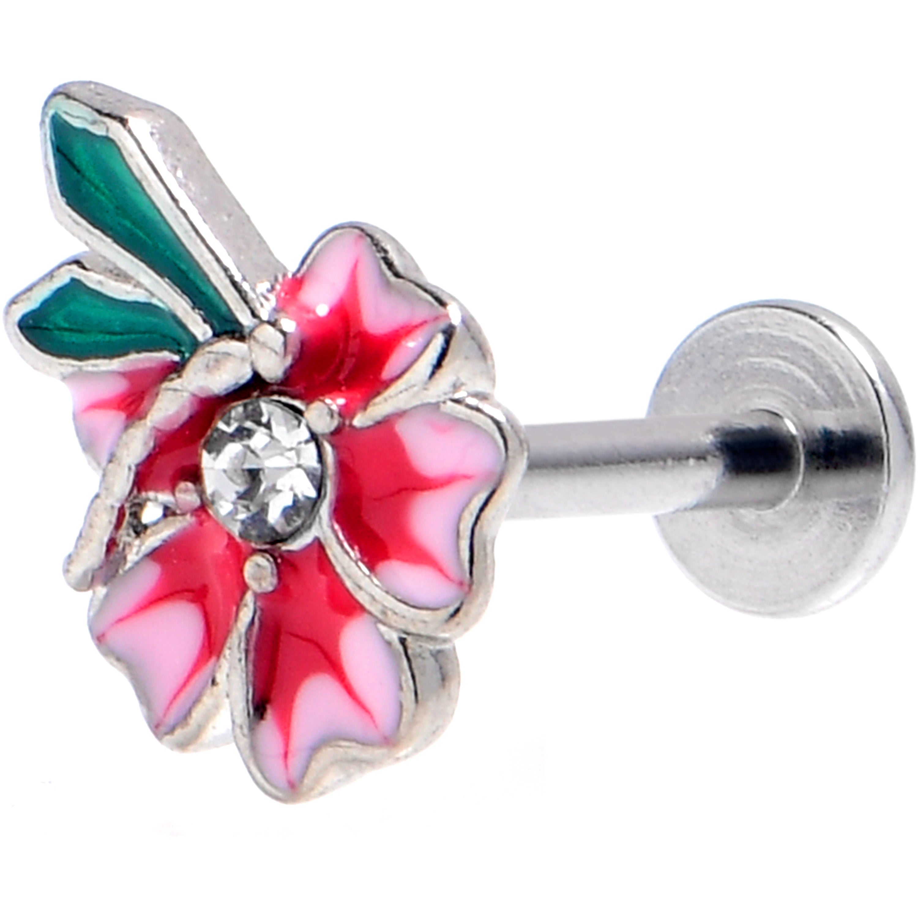 16G 5/16 Clear Gem Faerie Flower Pink Labret Monroe Tragus | LABRET Monroe TRAGUS | Wiccan Center