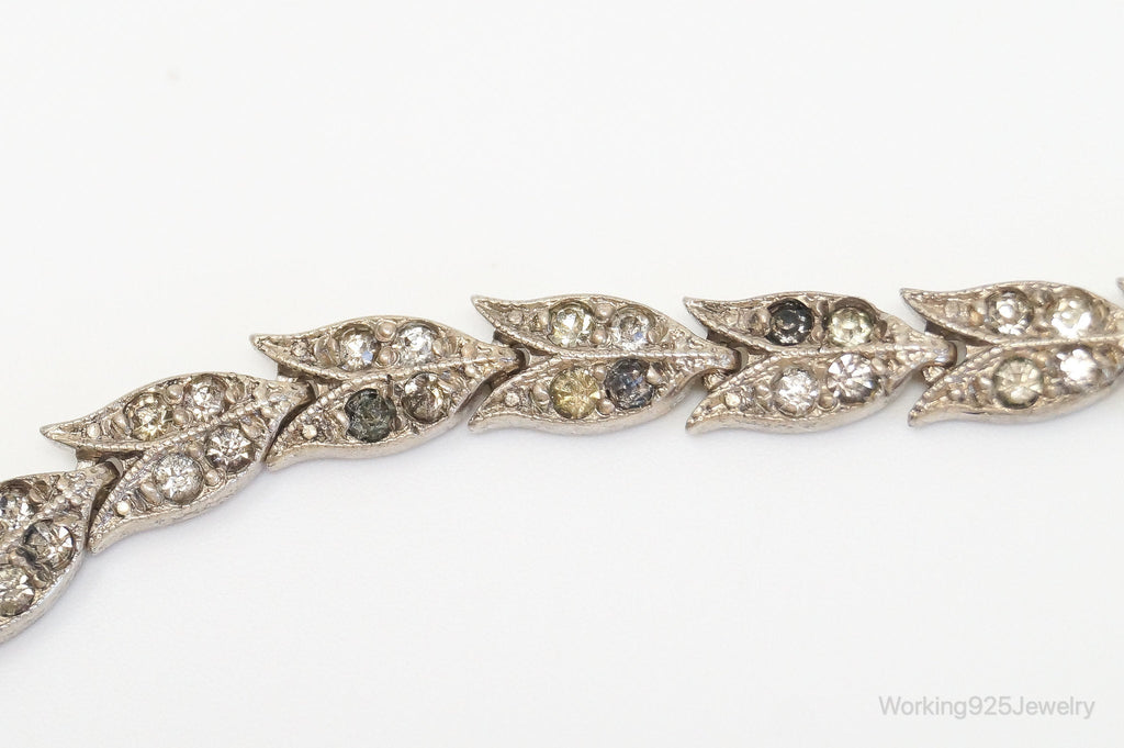 Antique Tulip Flowers Rhinestone Sterling Silver Bib Necklace | Jewelry > Necklaces > Pendants | Wiccan Center