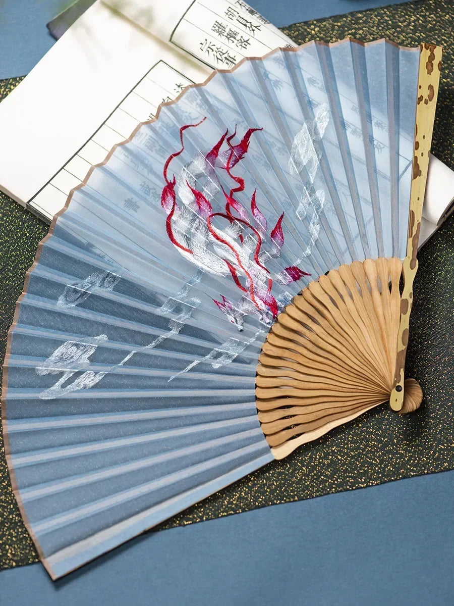 Chinese Embroidery Style Bamboo Folding Fan, Embroidery Female Silk Fan, Silk Fan Chinese Style