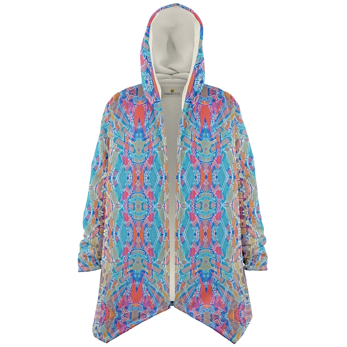 Electric Totem Cuddle Cloak | Unisex Minky Sherpa Lined Hooded Coat | Women and Mens Festival Coat | Mountain Fashion | Microfleece Cloak - AOP | Wiccan Center