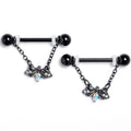 14G 9/16 Aurora Gem Black Gothic Butterfly Dangle Nipple Ring Set | NIPPLE RING Dangle | Wiccan Center