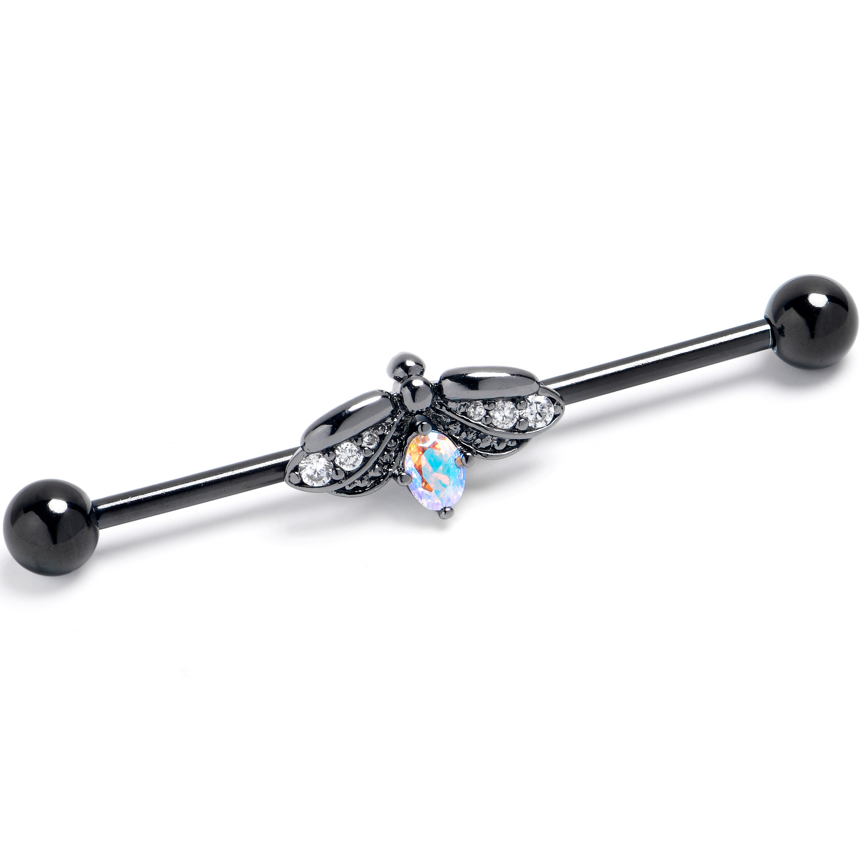 14G Aurora Clear Gem Black Gothic Butterfly Industrial Barbell 38mm | BARBELL Industrial | Wiccan Center