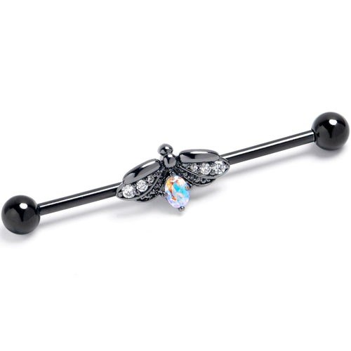 14G Aurora Clear Gem Black Gothic Butterfly Industrial Barbell 38mm | BARBELL Industrial | Wiccan Center