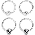 16G 3/8 Gothic Skulls BCR Captive Ring Set of 4 | BCR | Wiccan Center