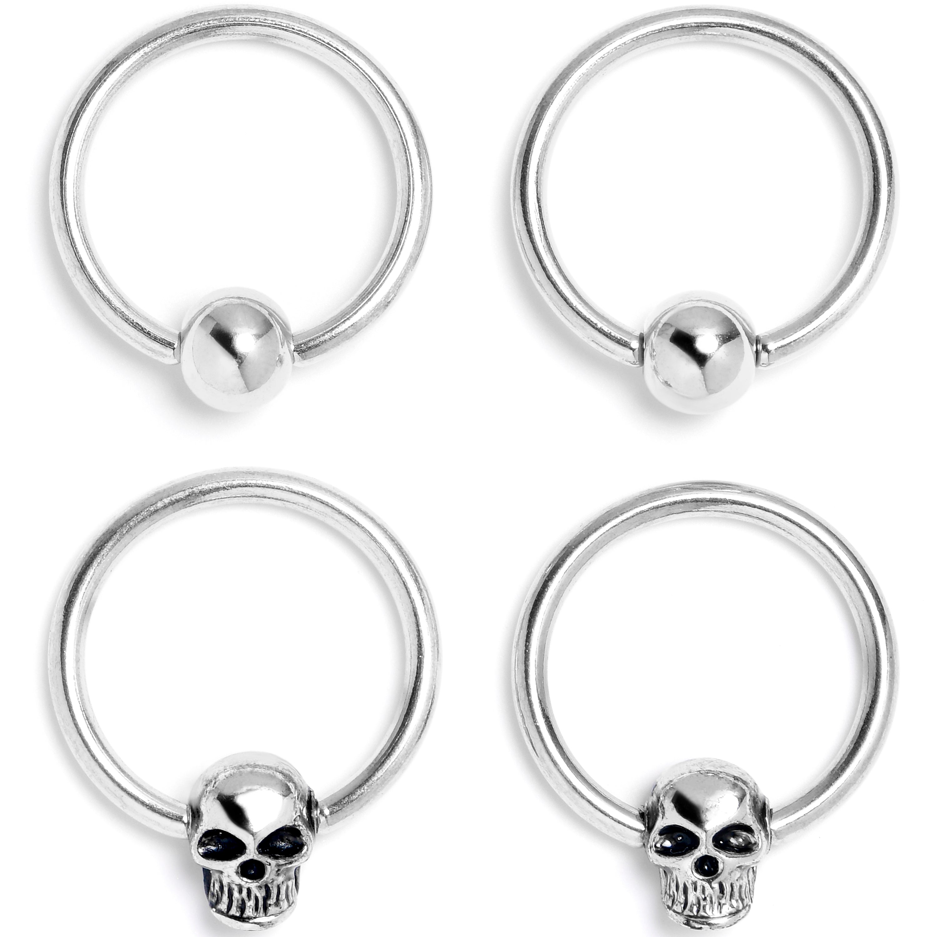 16G 3/8 Gothic Skulls BCR Captive Ring Set of 4 | BCR | Wiccan Center