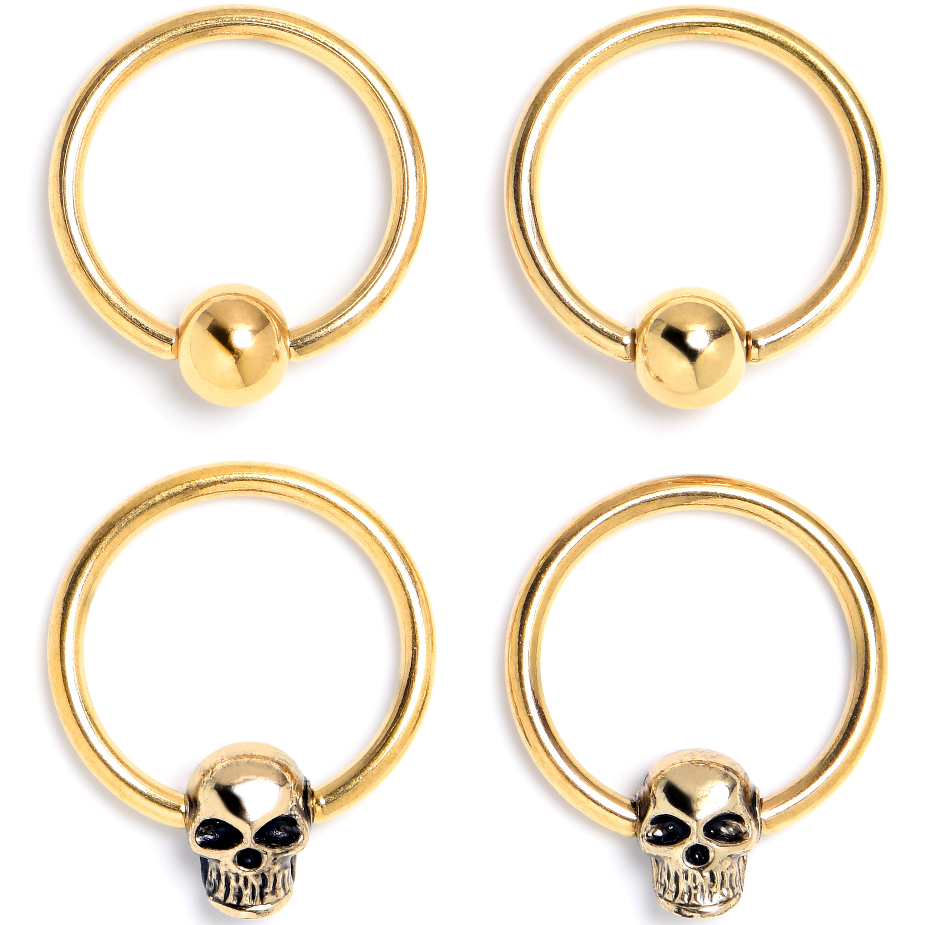 16G 3/8 Gold Tone Gothic Skulls BCR Captive Ring Set of 4 | BCR | Wiccan Center