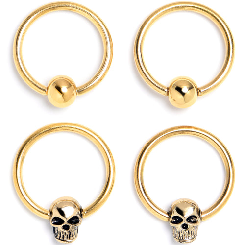 16G 3/8 Gold Tone Gothic Skulls BCR Captive Ring Set of 4 | BCR | Wiccan Center