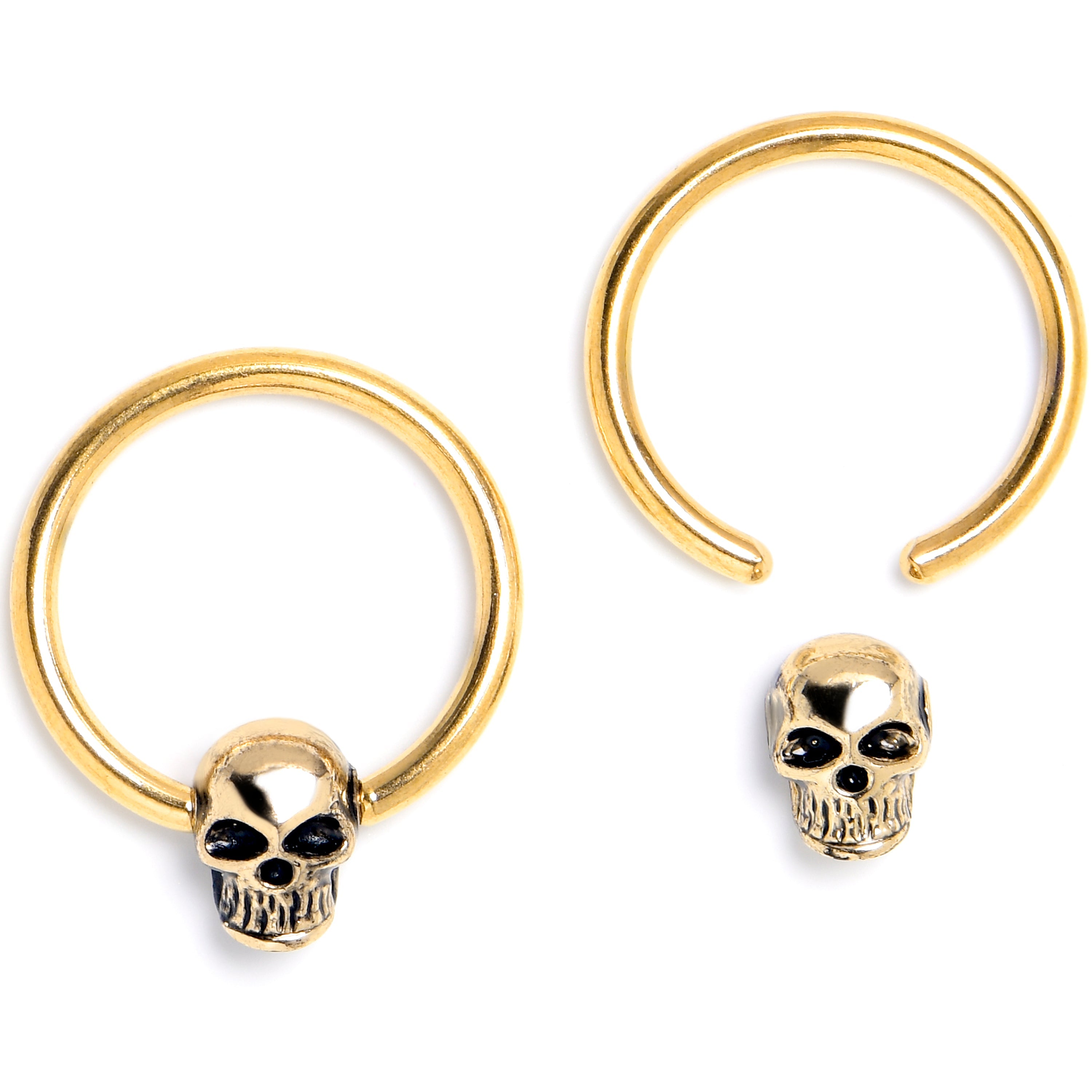 16G 3/8 Gold Tone Gothic Skulls BCR Captive Ring Set of 4 | BCR | Wiccan Center