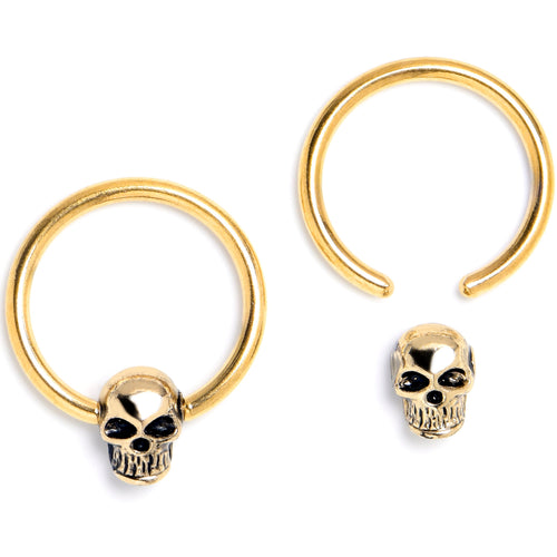 16G 3/8 Gold Tone Gothic Skulls BCR Captive Ring Set of 4 | BCR | Wiccan Center