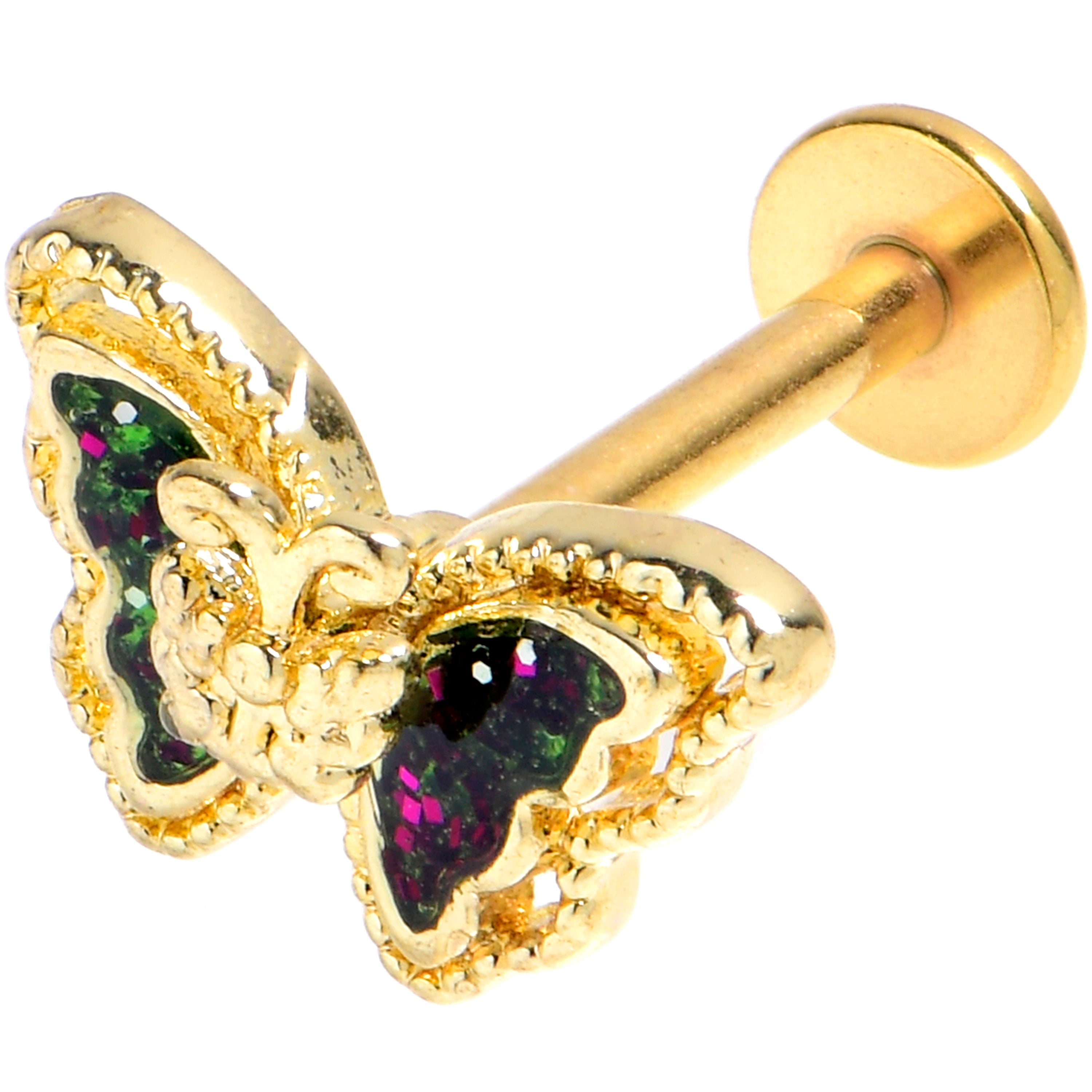 16G 5/16 Vitrail Gem Gold Tone Classic Butterfly Labret Tragus | LABRET Monroe TRAGUS | Wiccan Center