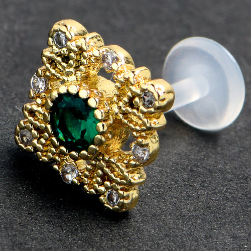 16G 5/16 Green Gem Classic Cross PTFE Bioplast Labret Monroe Tragus | LABRET Monroe TRAGUS | Wiccan Center