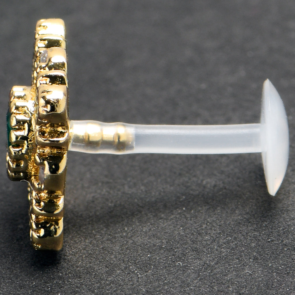 16G 5/16 Green Gem Classic Cross PTFE Bioplast Labret Monroe Tragus | LABRET Monroe TRAGUS | Wiccan Center