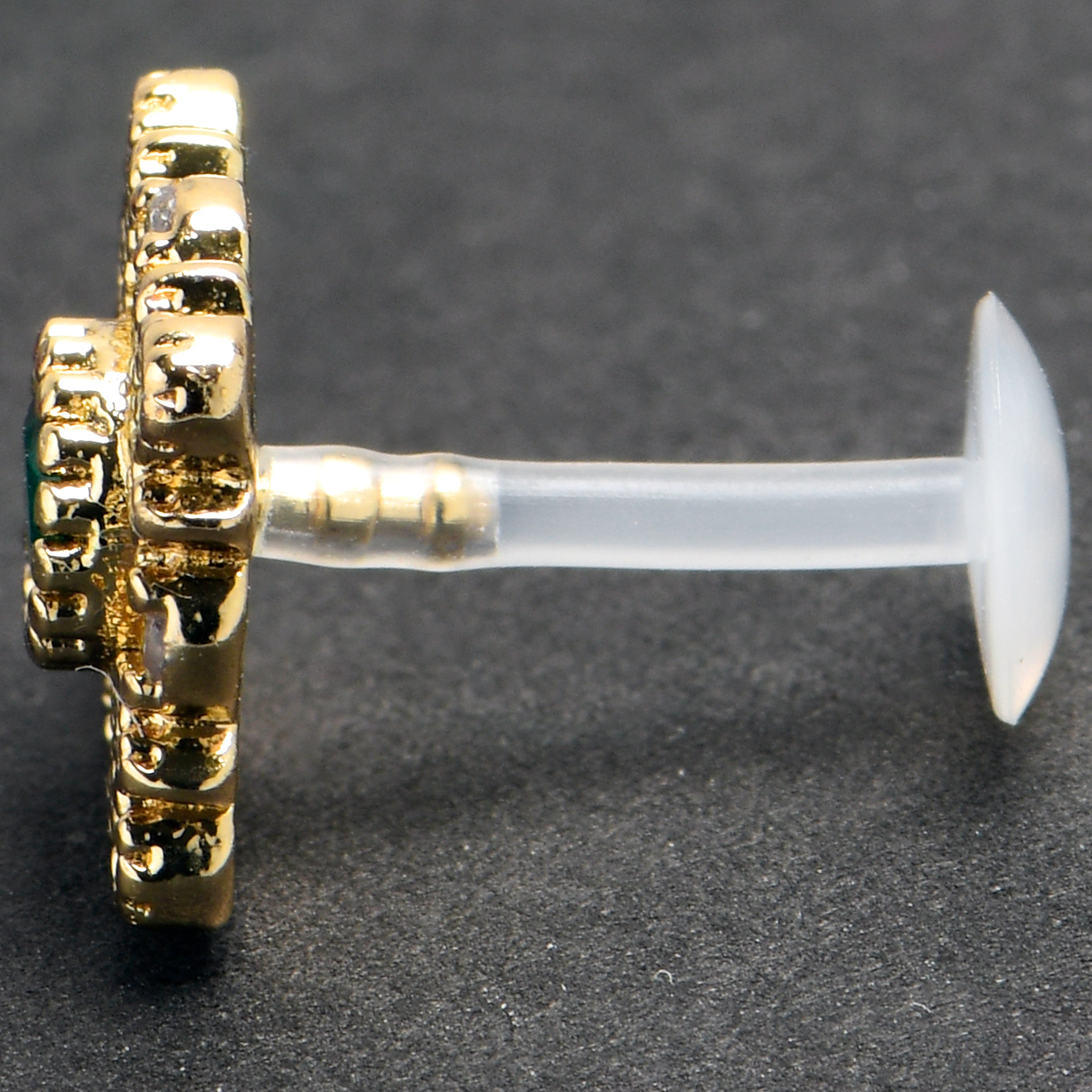 16G 5/16 Green Gem Classic Cross PTFE Bioplast Labret Monroe Tragus | LABRET Monroe TRAGUS | Wiccan Center