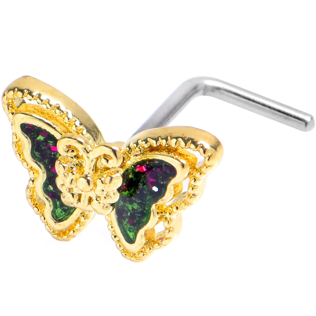 20G 7mm Vitrail Gem Classic Butterfly Golden L Shape Nose Ring | NOSE RING L-Shape | Wiccan Center
