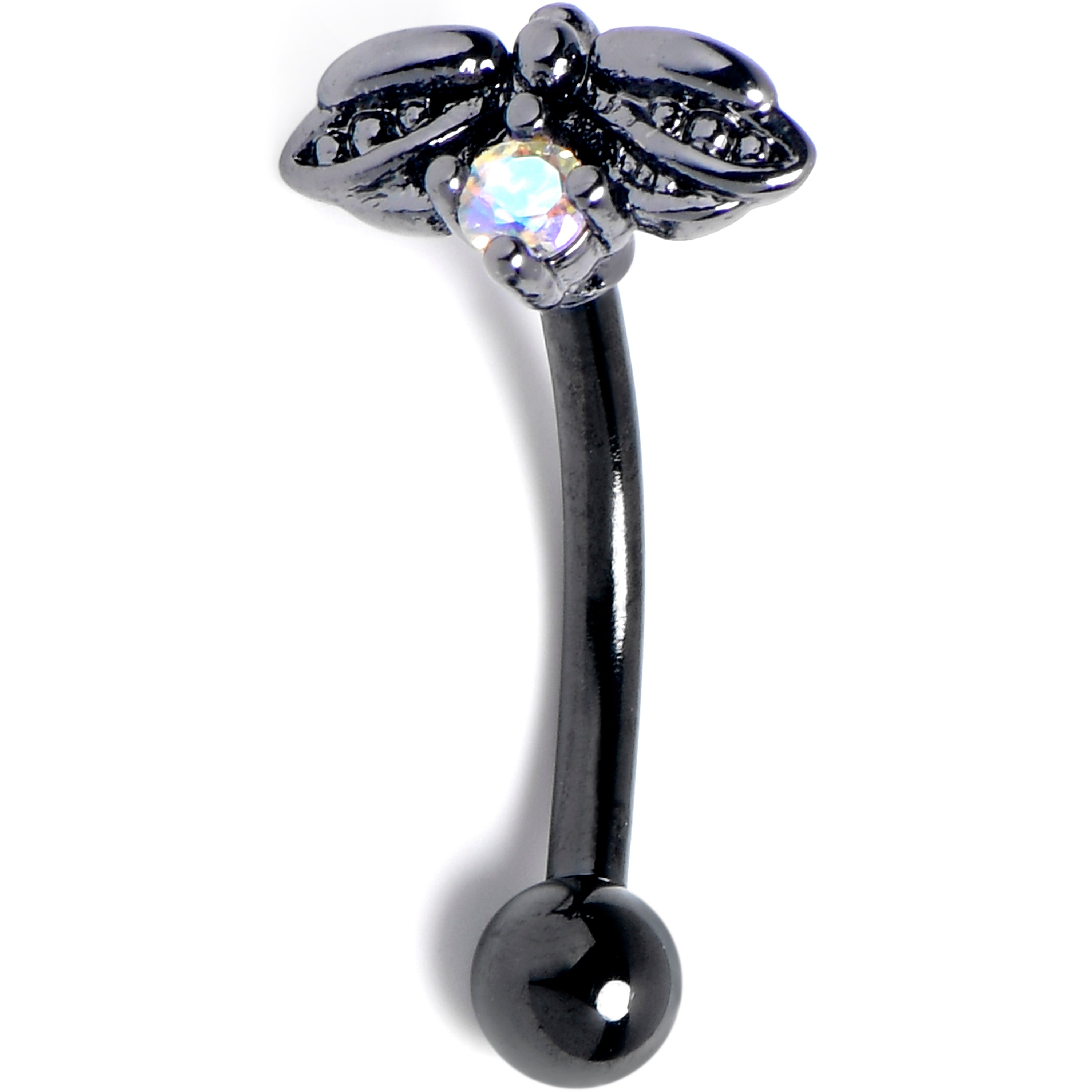 16G 5/16 Clear Gem Black Gothic Butterfly Curved Eyebrow Ring | EYEBROW Curved | Wiccan Center