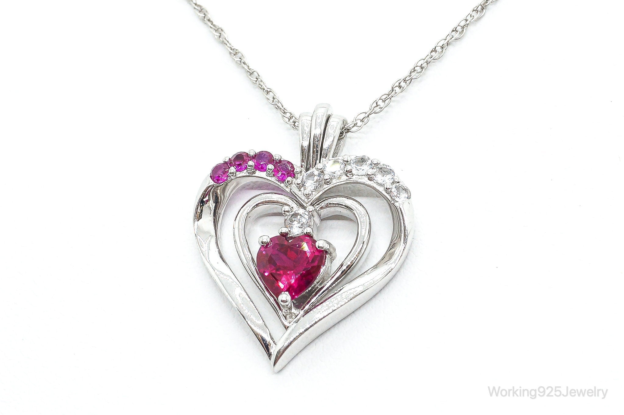 Designer Ruby Cubic Zirconia Heart Sterling Silver Necklace | Jewelry > Necklaces > Pendants | Wiccan Center