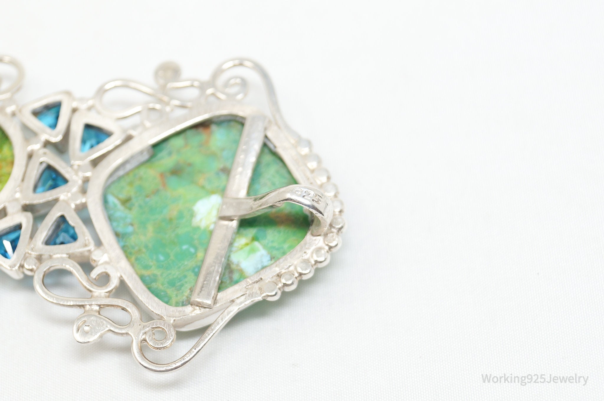 Vintage Large Green Turquoise Blue Topaz Sterling Silver Necklace Pendant | Jewelry > Necklaces > Pendants | Wiccan Center