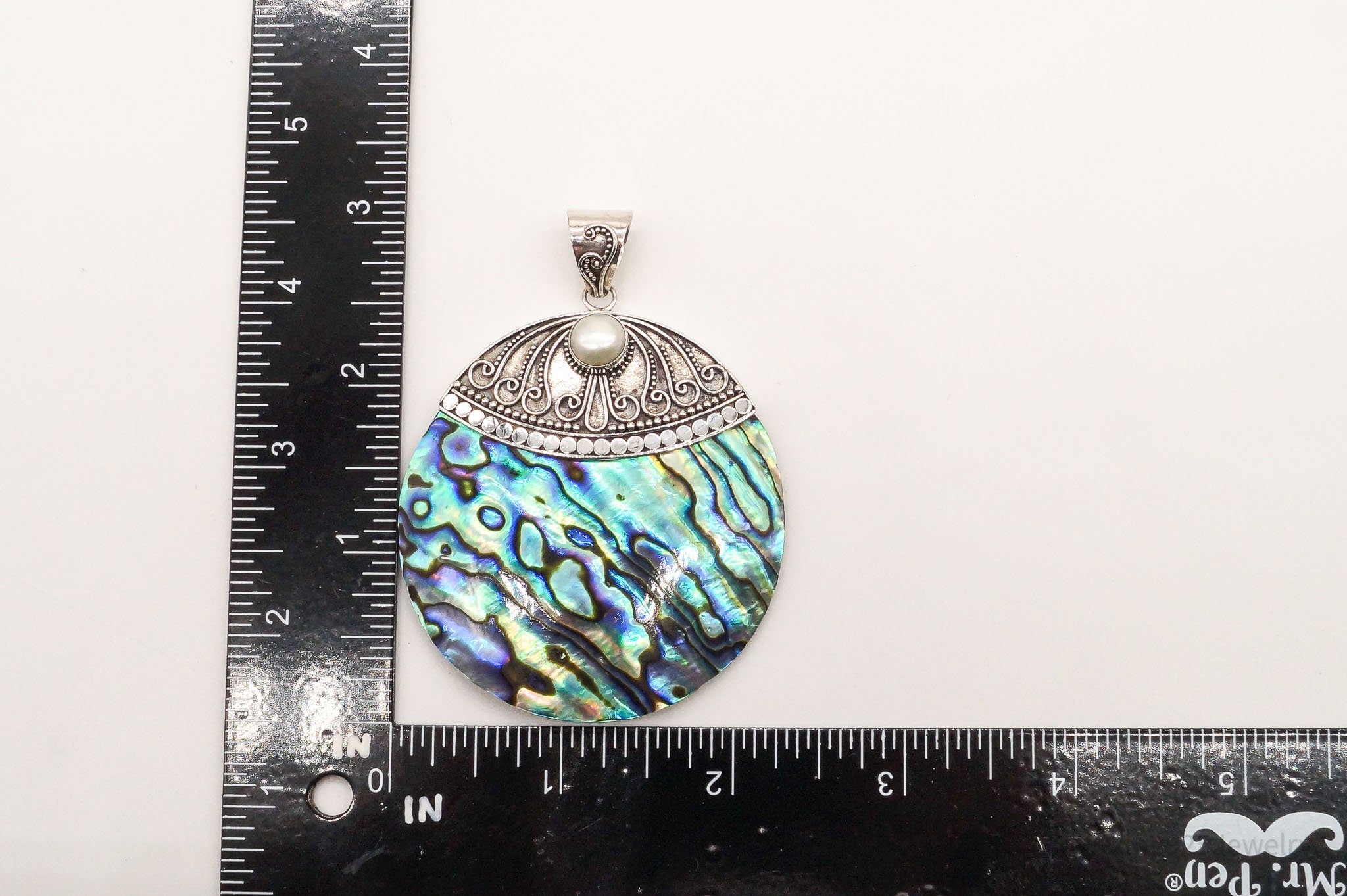 Vintage Designer Merav Large Abalone Shell Pearl Sterling Silver Pendant | Jewelry > Necklaces > Pendants | Wiccan Center