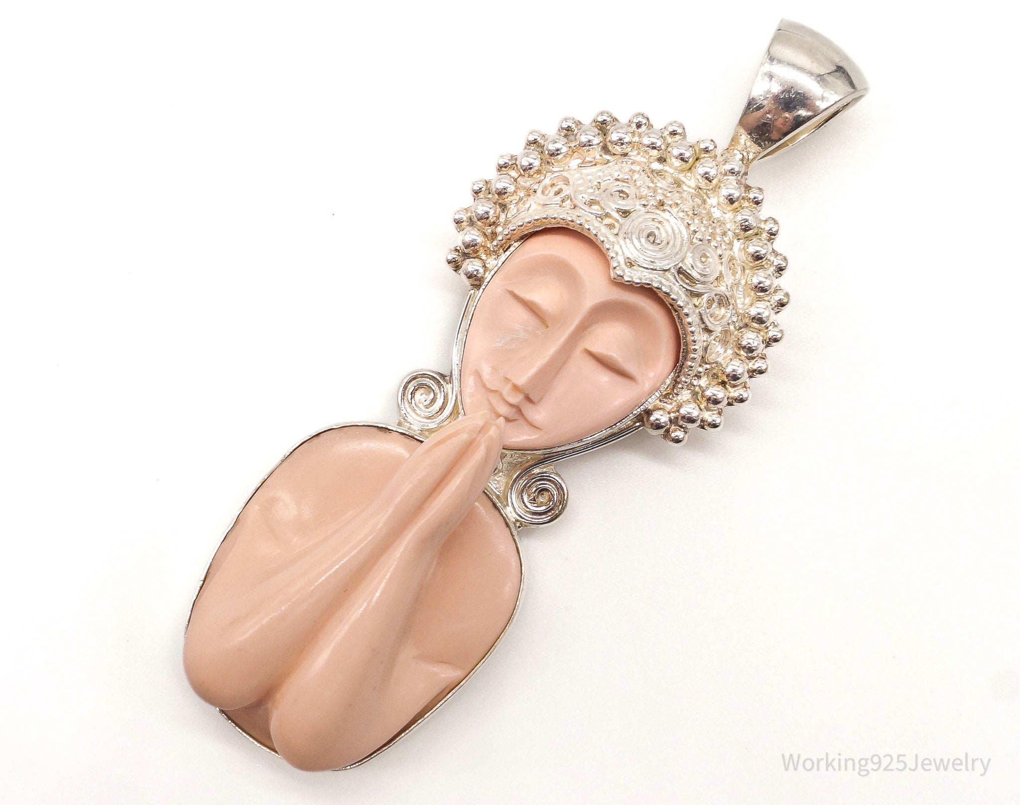 Large Vintage Carved Coral Goddess Sterling Silver Pendant | Jewelry > Necklaces > Pendants | Wiccan Center