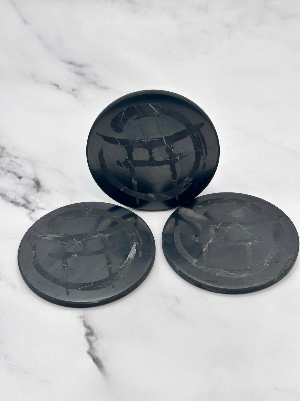 BEYOND MYSTIC SPECIAL EDITION SHUNGITE ROUND PHONE PLATES! - EMF Protection - Hand Cut Genuine Natural Shungite Phone Plate High Quality Black Lustrous Gemstone from Russia