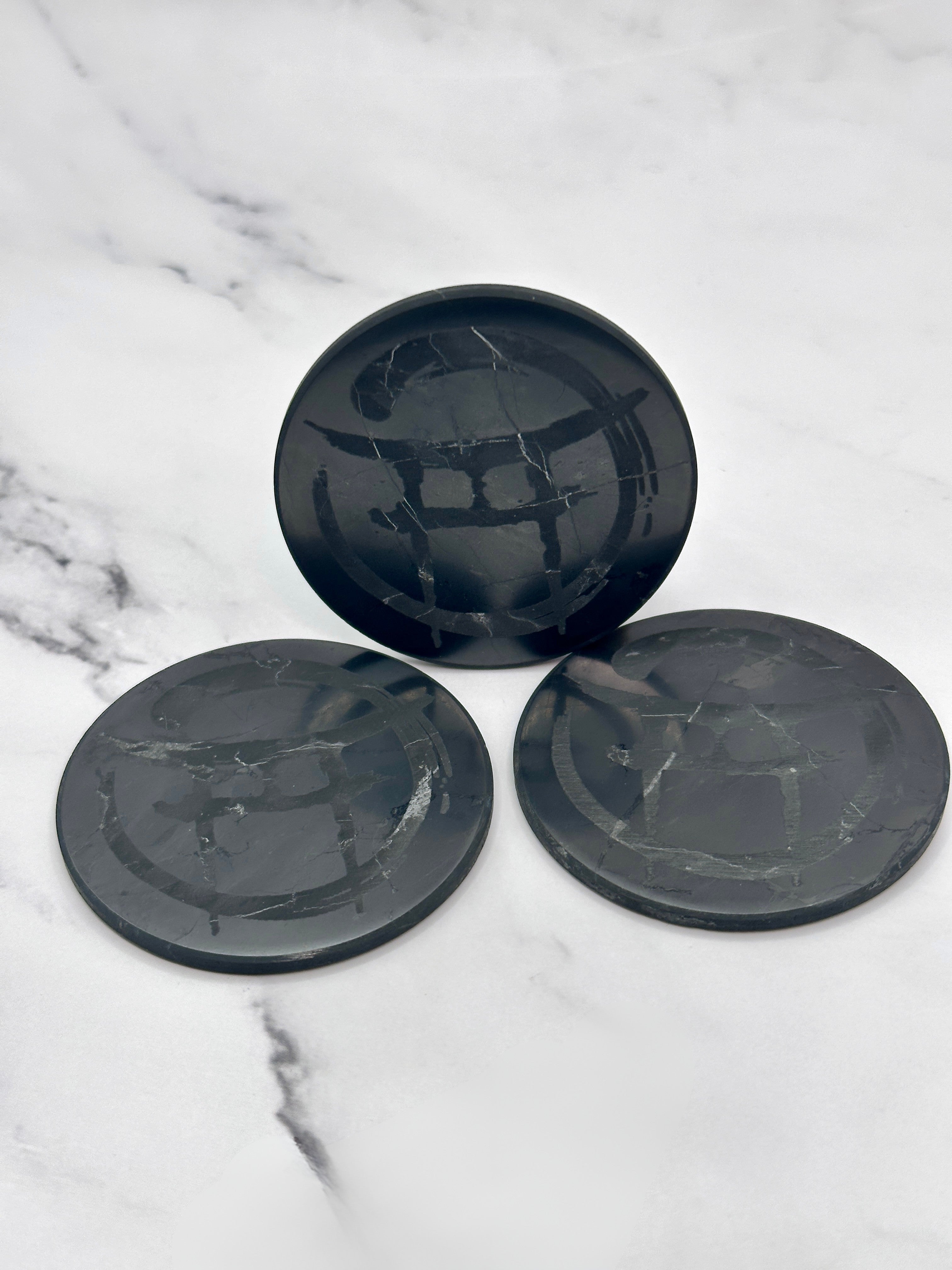BEYOND MYSTIC SPECIAL EDITION SHUNGITE ROUND PHONE PLATES! - EMF Protection - Hand Cut Genuine Natural Shungite Phone Plate High Quality Black Lustrous Gemstone from Russia