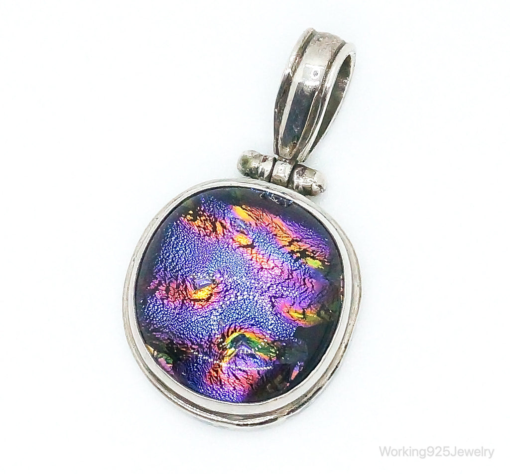 Vintage Large Dichroic Glass Sterling Silver Necklace Pendant | Jewelry > Necklaces > Pendants | Wiccan Center