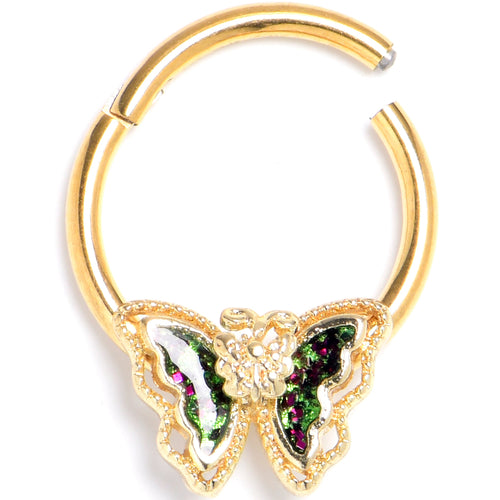 16G 3/8 Vitrail Gem Gold Tone Classic Butterfly Hinged Segment Ring | SEGMENT RING | Wiccan Center