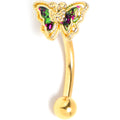 16G 5/16 Vitrail Gem Gold Tone Classic Butterfly Curved Eyebrow Ring | EYEBROW Curved | Wiccan Center