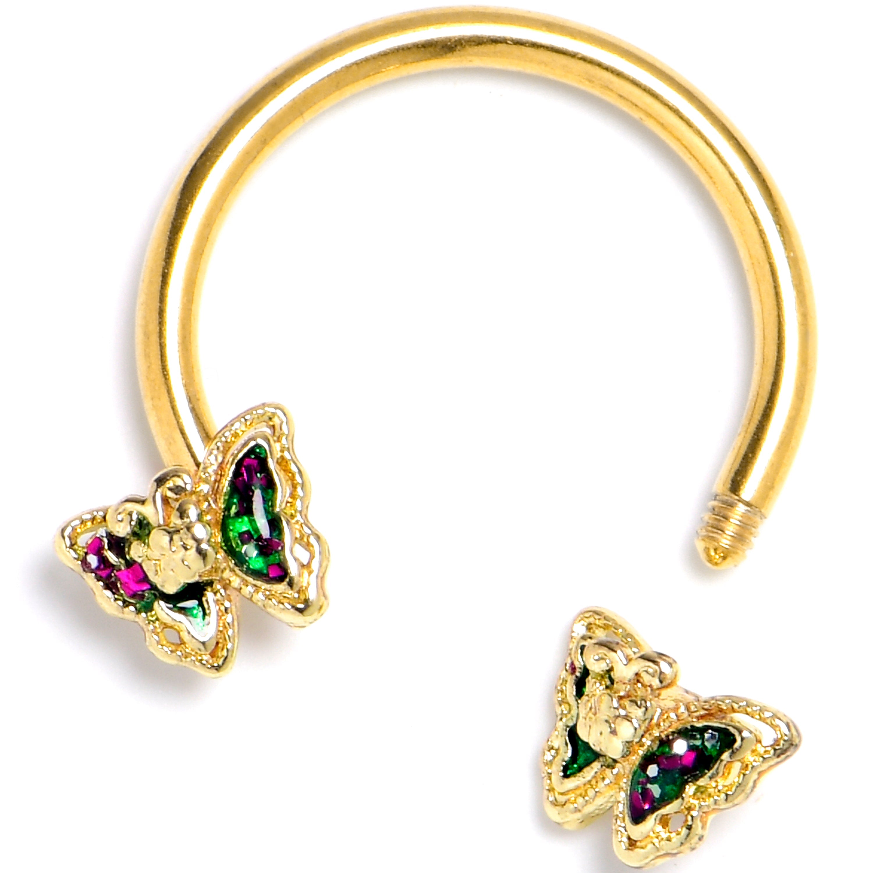 16G 3/8 Vitrail Gem Gold Tone Classic Butterfly Circular Barbell | HORSESHOE | Wiccan Center