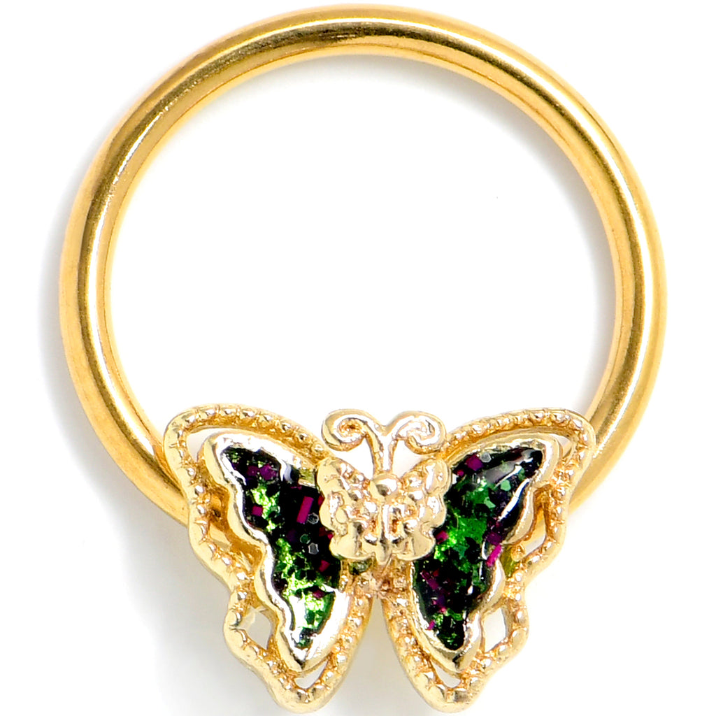 16G 3/8 Vitrail Gem Gold Tone Classic Butterfly BCR Captive Ring | BCR | Wiccan Center